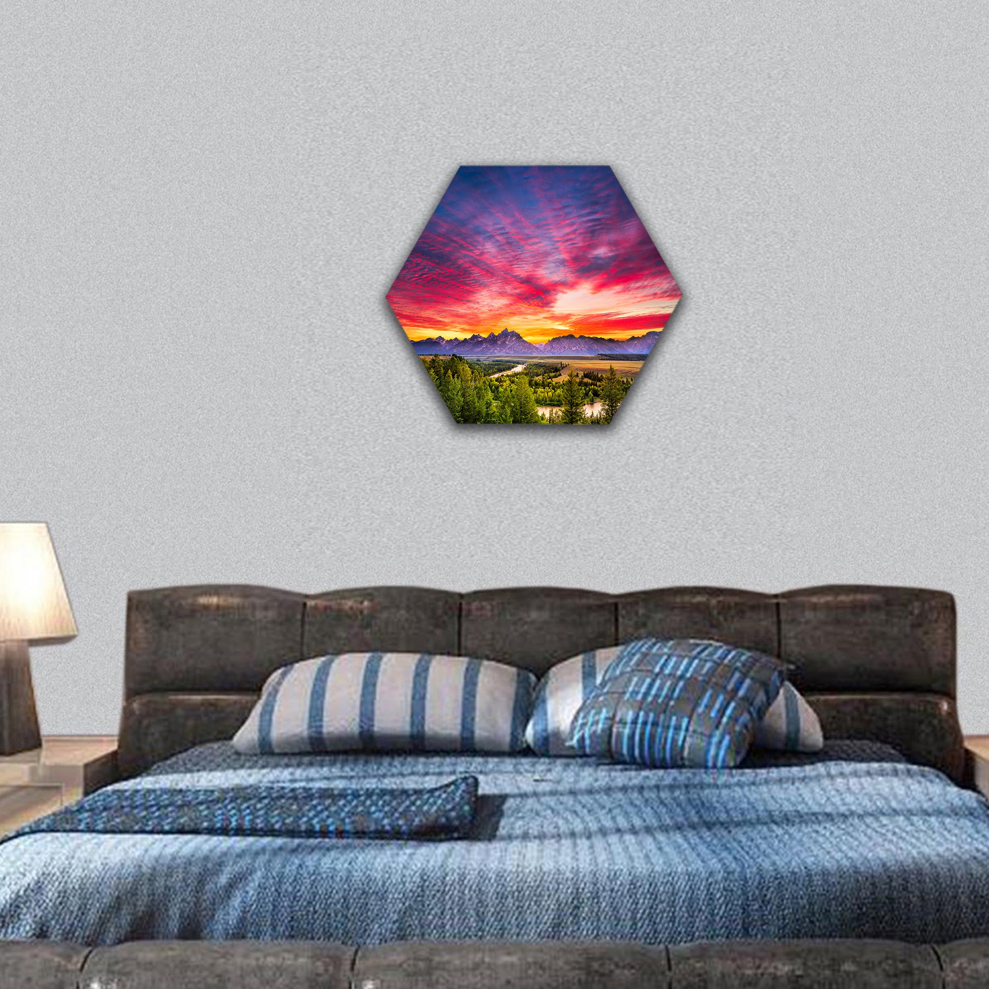 Snake River Overlook in Grand Teton National Park hexagonal canvas wall art