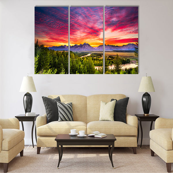 Colorful sunset at Snake River Multi panel canvas wall art
