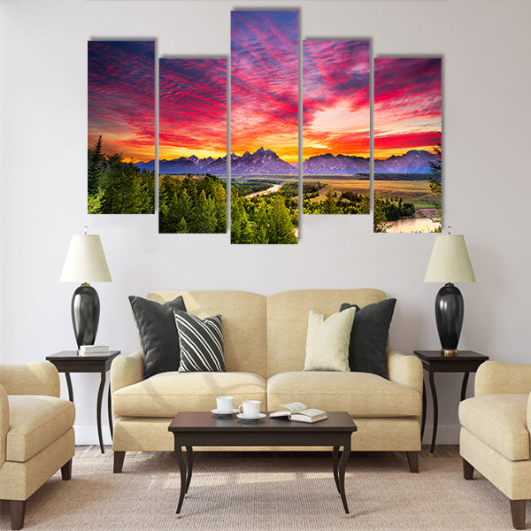 Copy of Colorful sunset at Snake River Multi panel canvas wall art