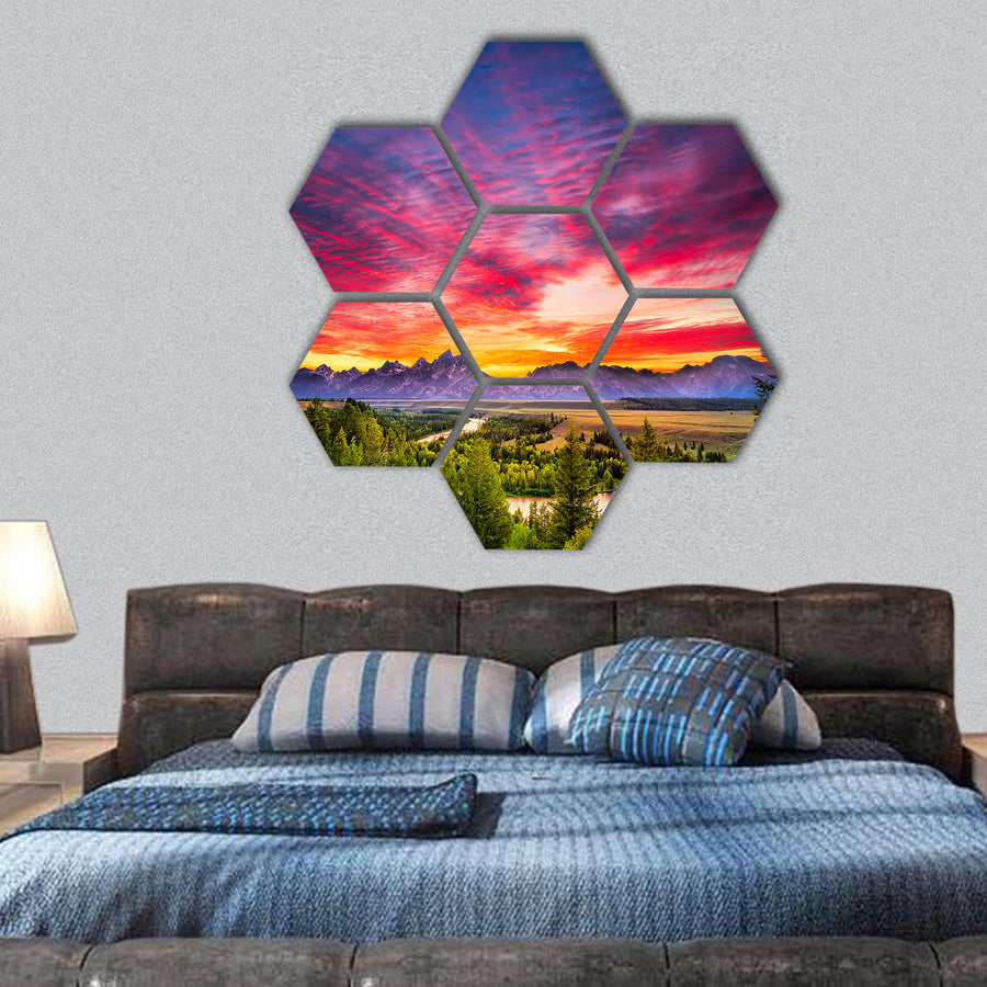 Snake River Overlook in Grand Teton National Park hexagonal canvas wall art
