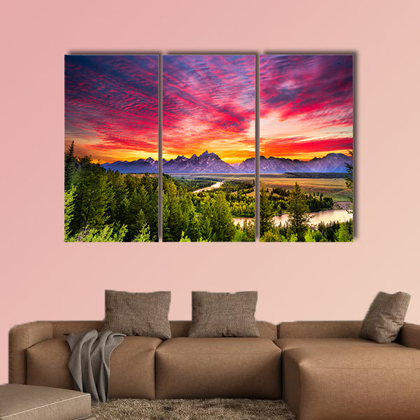 Colorful sunset at Snake River Overlook in Grand Teton wall art