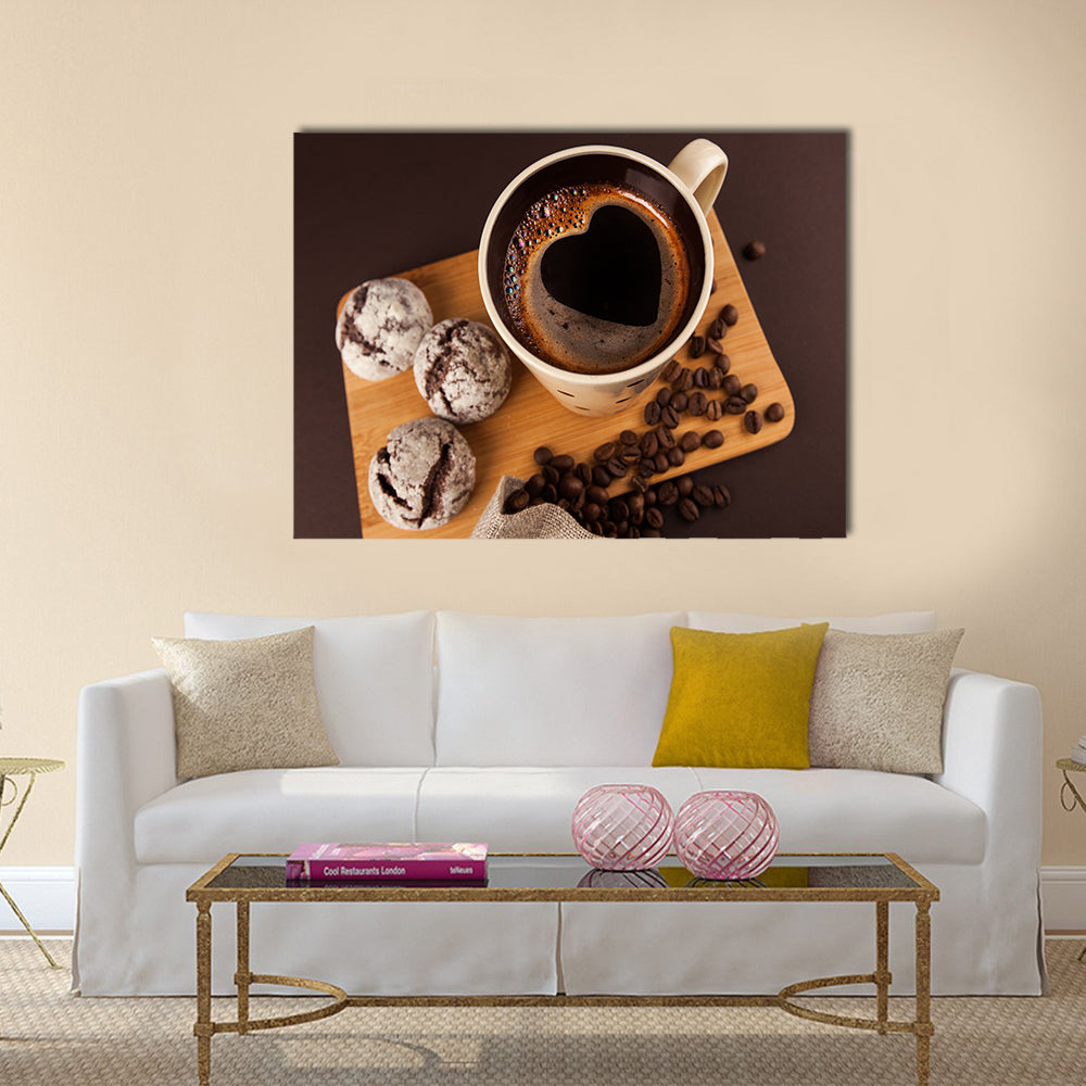 Cup of coffee with foam, heart shaped Multi Panel Canvas Wall Art