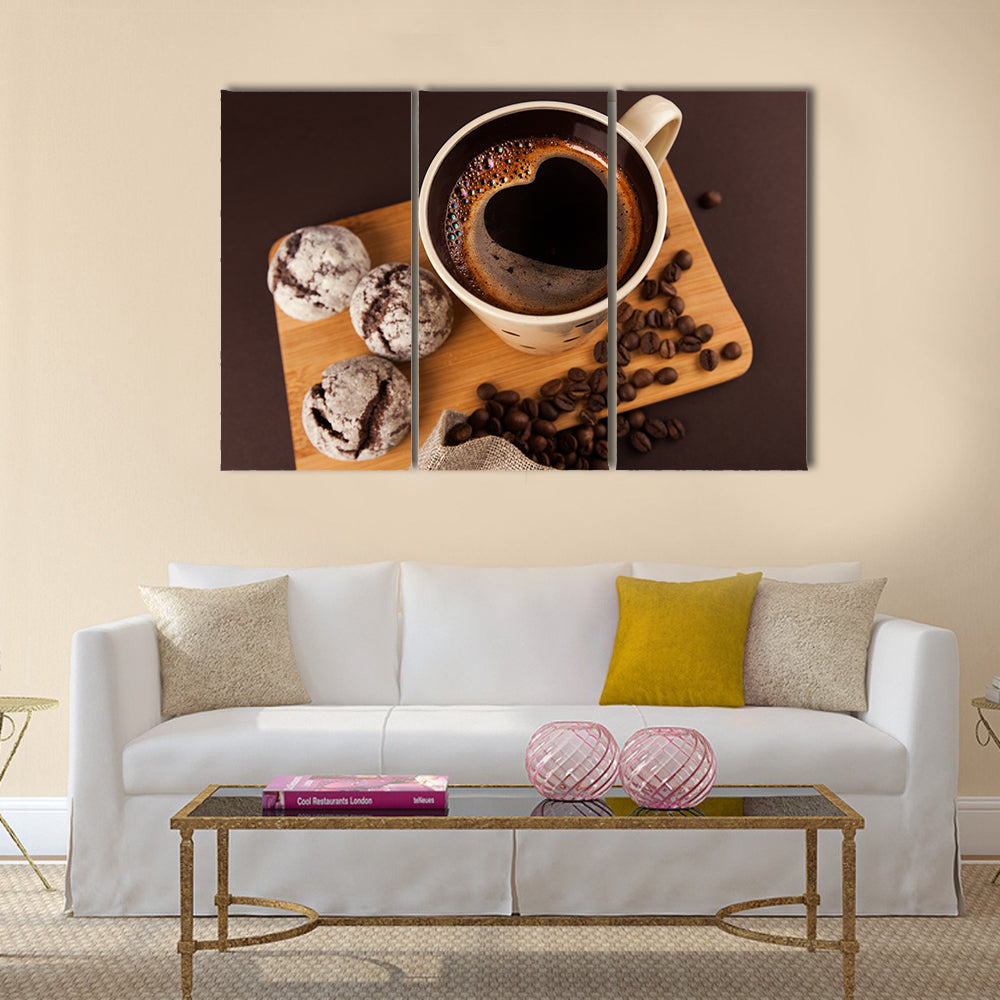 Cup of coffee with foam, heart shaped Multi Panel Canvas Wall Art