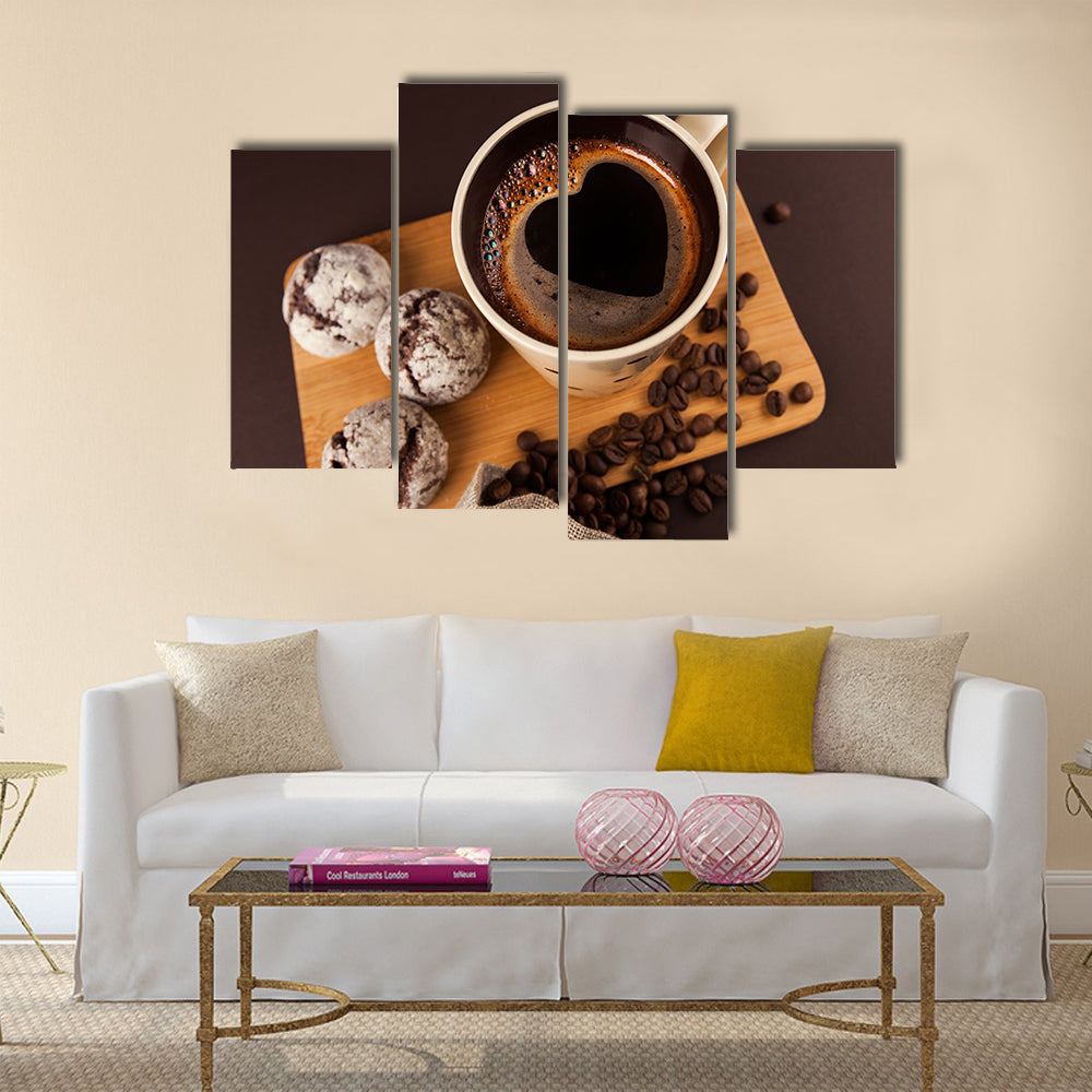 Cup of coffee with foam, heart shaped Multi Panel Canvas Wall Art