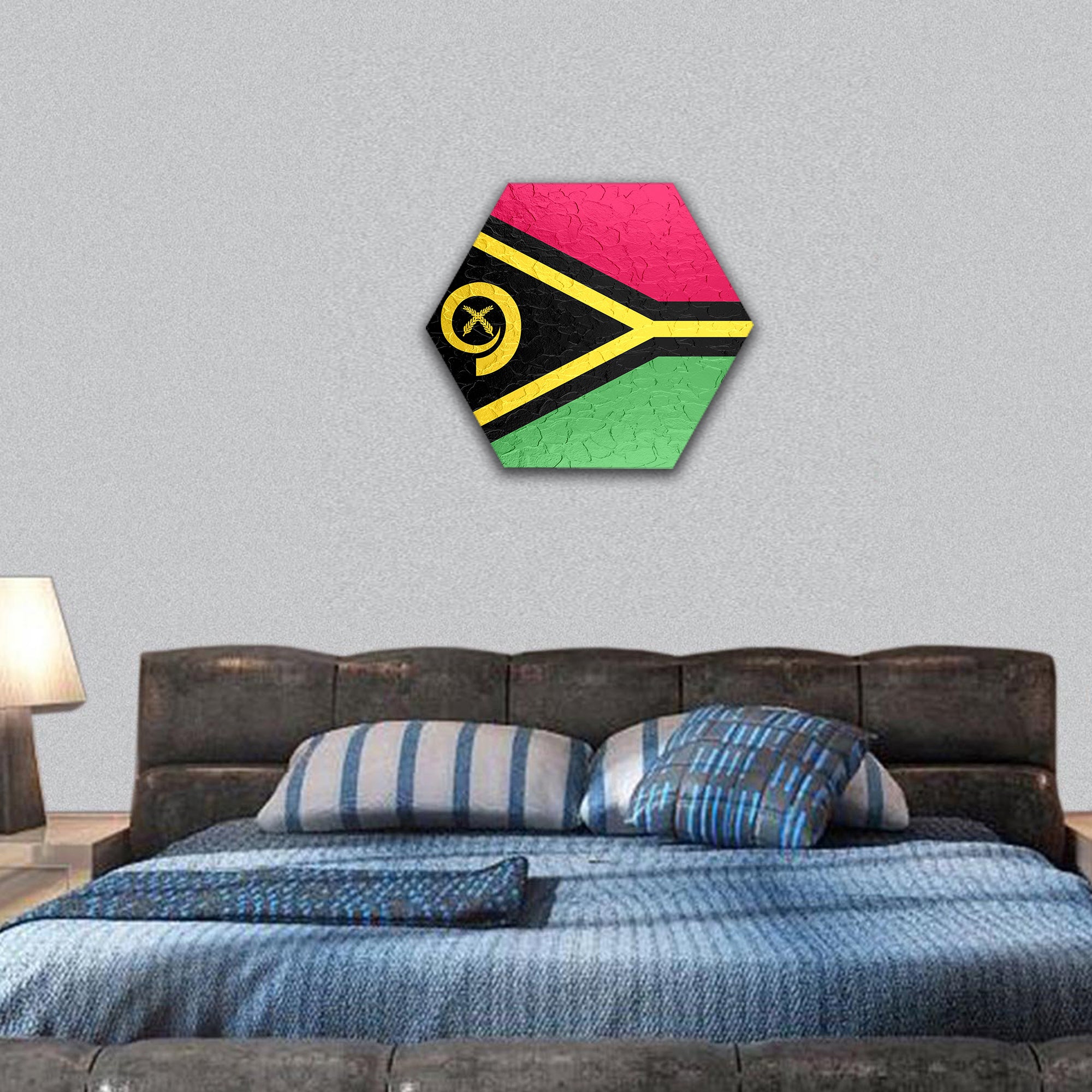 Vanuatu flag on metallic metal texture hexagonal canvas wall art