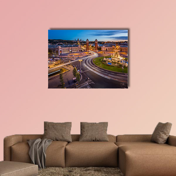 Aerial View on Placa Espanya and Montjuic Hill Spain multi panel canvas wall art