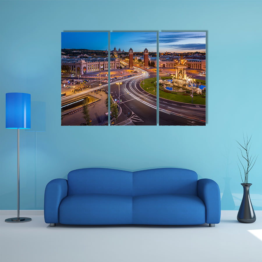 Aerial View on Placa Espanya and Montjuic Hill multi panel canvas wall art