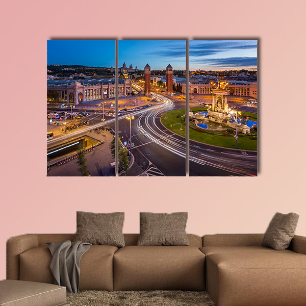 Aerial View on Placa Espanya and Montjuic Hill Spain multi panel canvas wall art