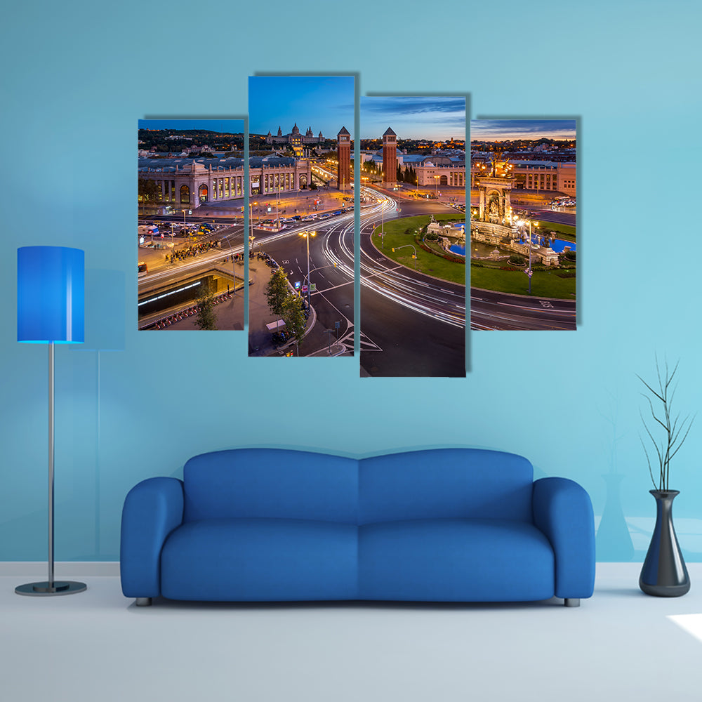 Aerial View on Placa Espanya and Montjuic Hill multi panel canvas wall art