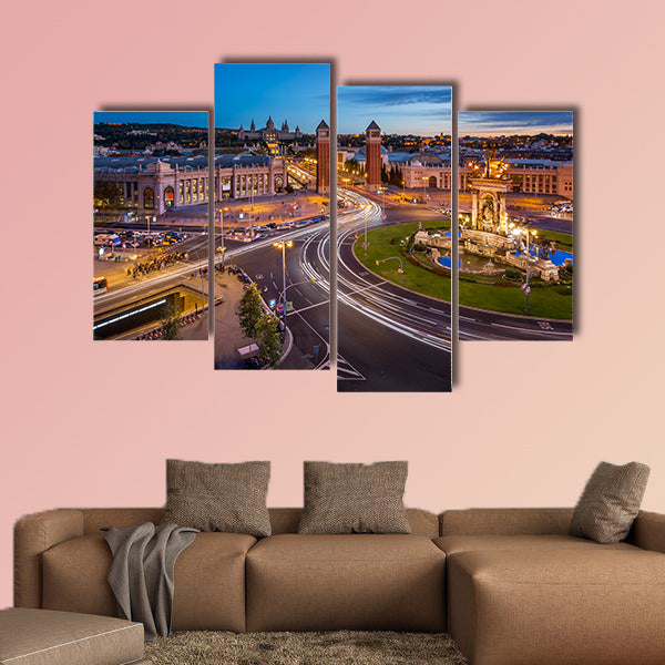 Aerial View on Placa Espanya and Montjuic Hill Spain multi panel canvas wall art