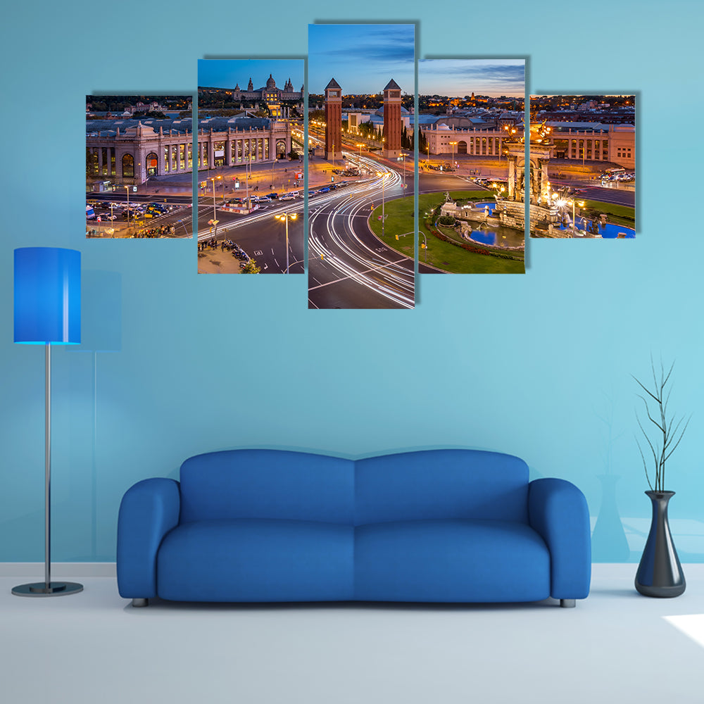 Aerial View on Placa Espanya and Montjuic Hill multi panel canvas wall art