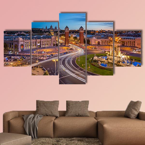 Aerial View on Placa Espanya and Montjuic Hill Spain multi panel canvas wall art