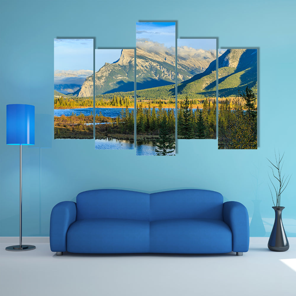 Vermillion Lake and Mount Rundle multi panel canvas wall art