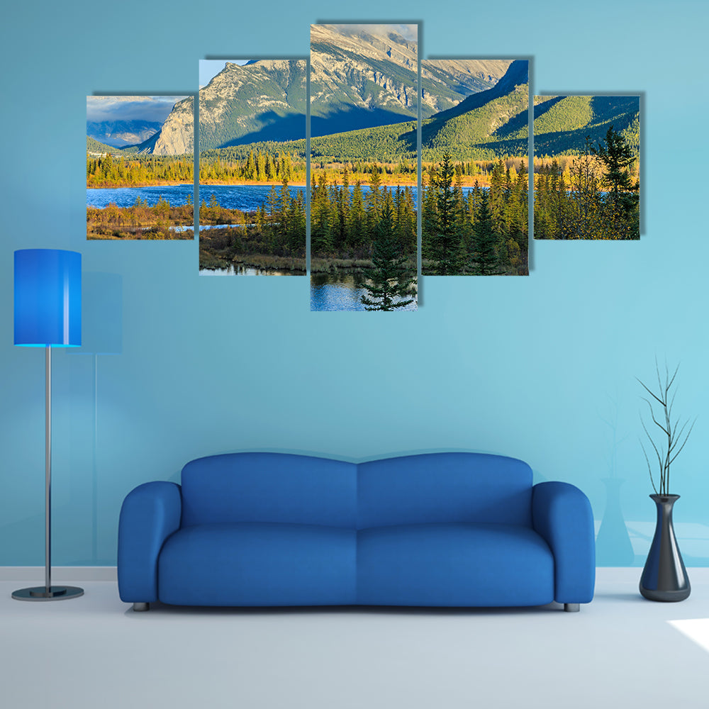 Vermillion Lake and Mount Rundle multi panel canvas wall art