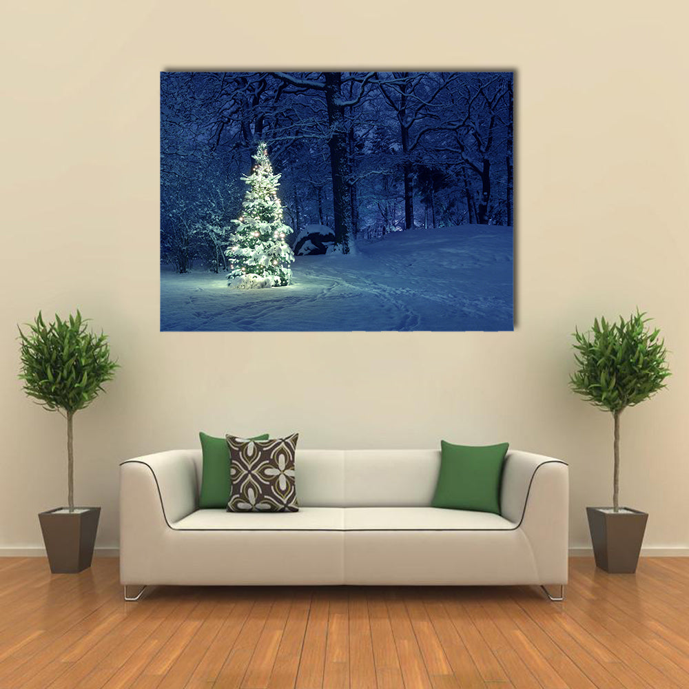 Christmas tree in Snow Multi Panel Canvas Wall Art