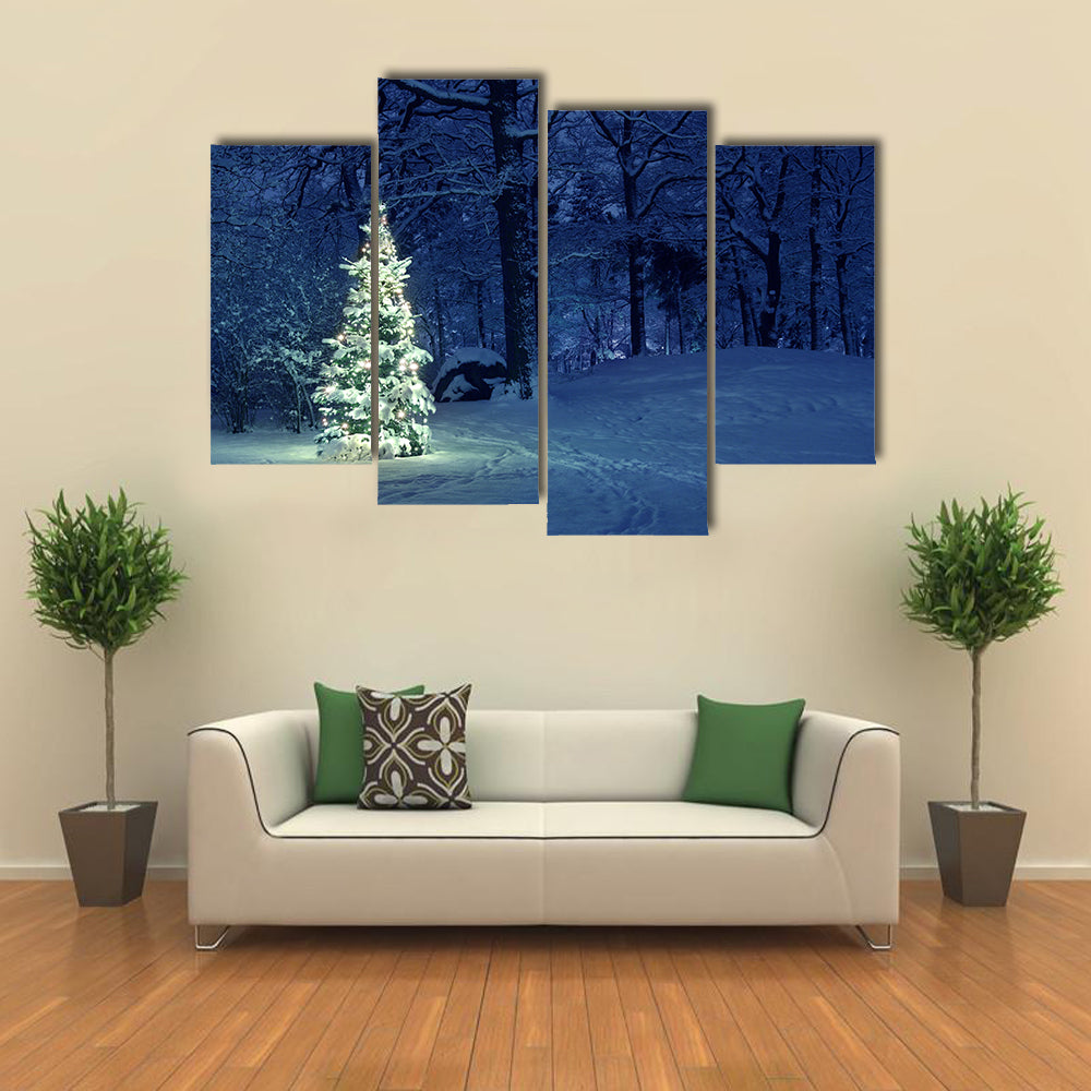 Christmas tree in Snow Multi Panel Canvas Wall Art