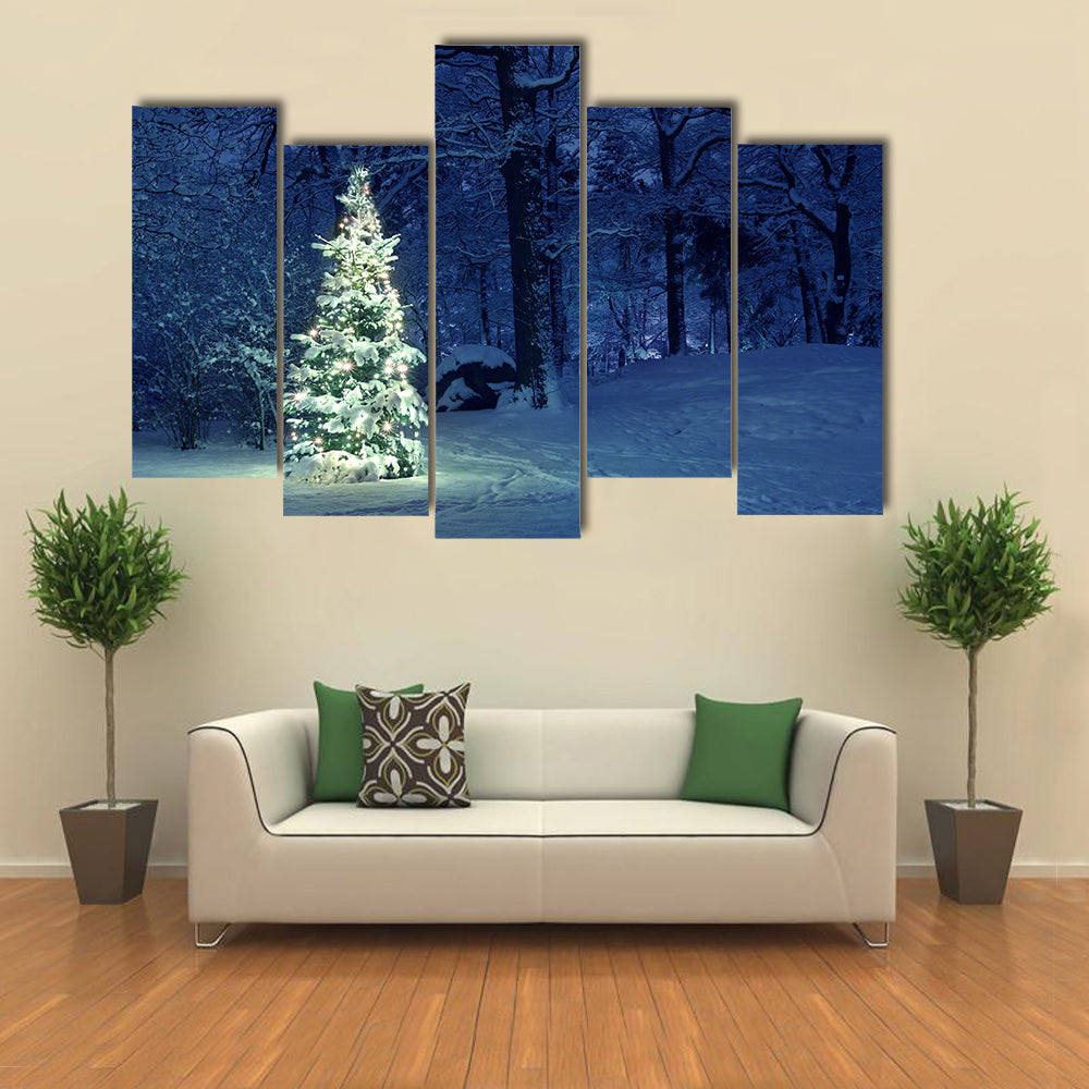 Christmas tree in Snow Multi Panel Canvas Wall Art