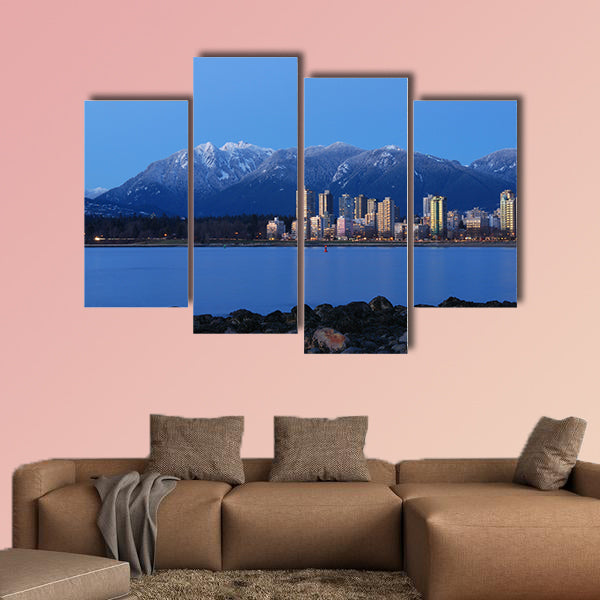Downtown vancouver and grouse mountain Multi panel canvas wall art
