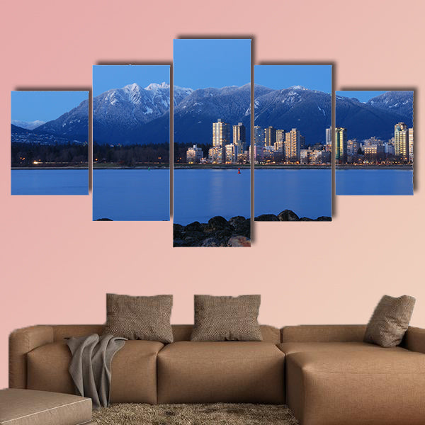 Downtown Vancouver and grouse mountain Multi panel canvas wall art