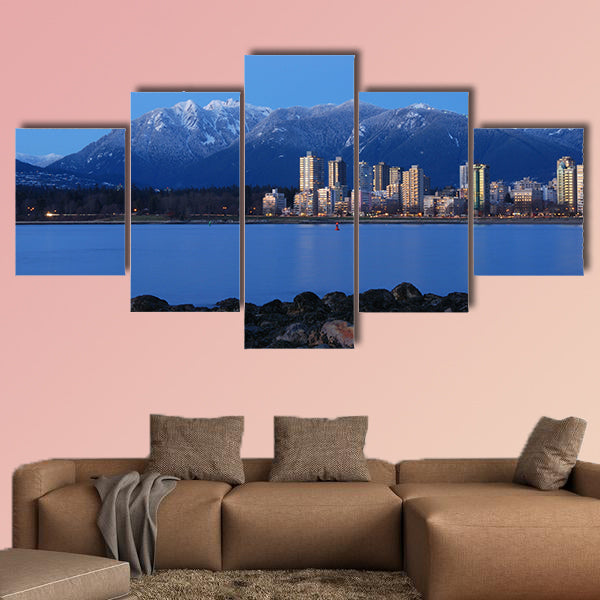 Downtown vancouver and grouse mountain Multi panel canvas wall art