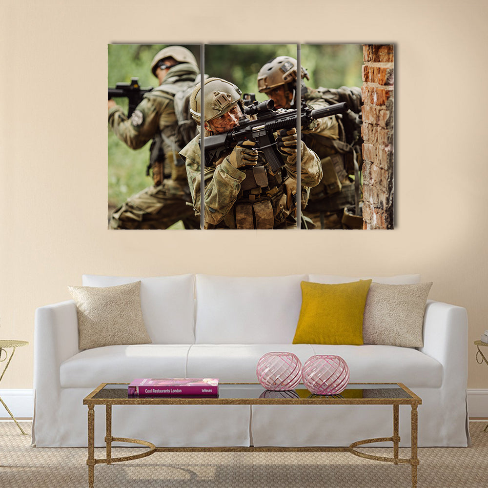Military solders stormed the building Multi Panel Canvas Wall Art