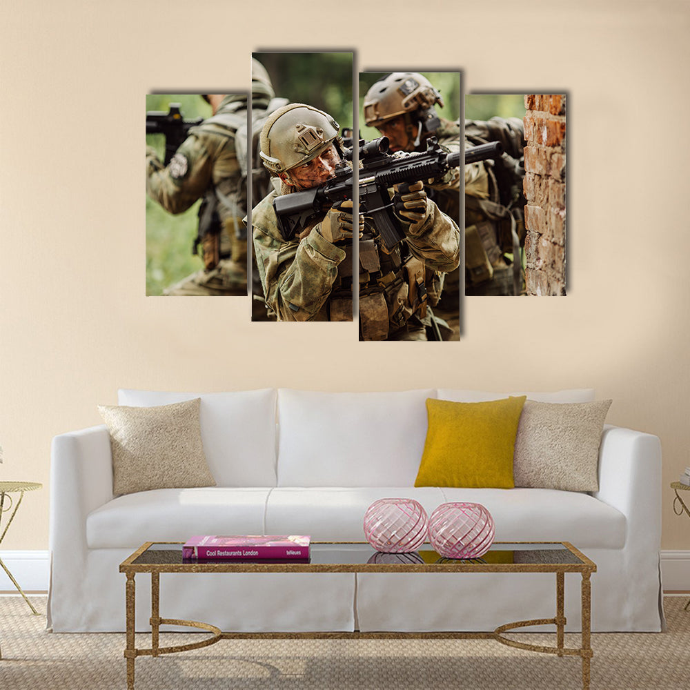 Military solders stormed the building Multi Panel Canvas Wall Art