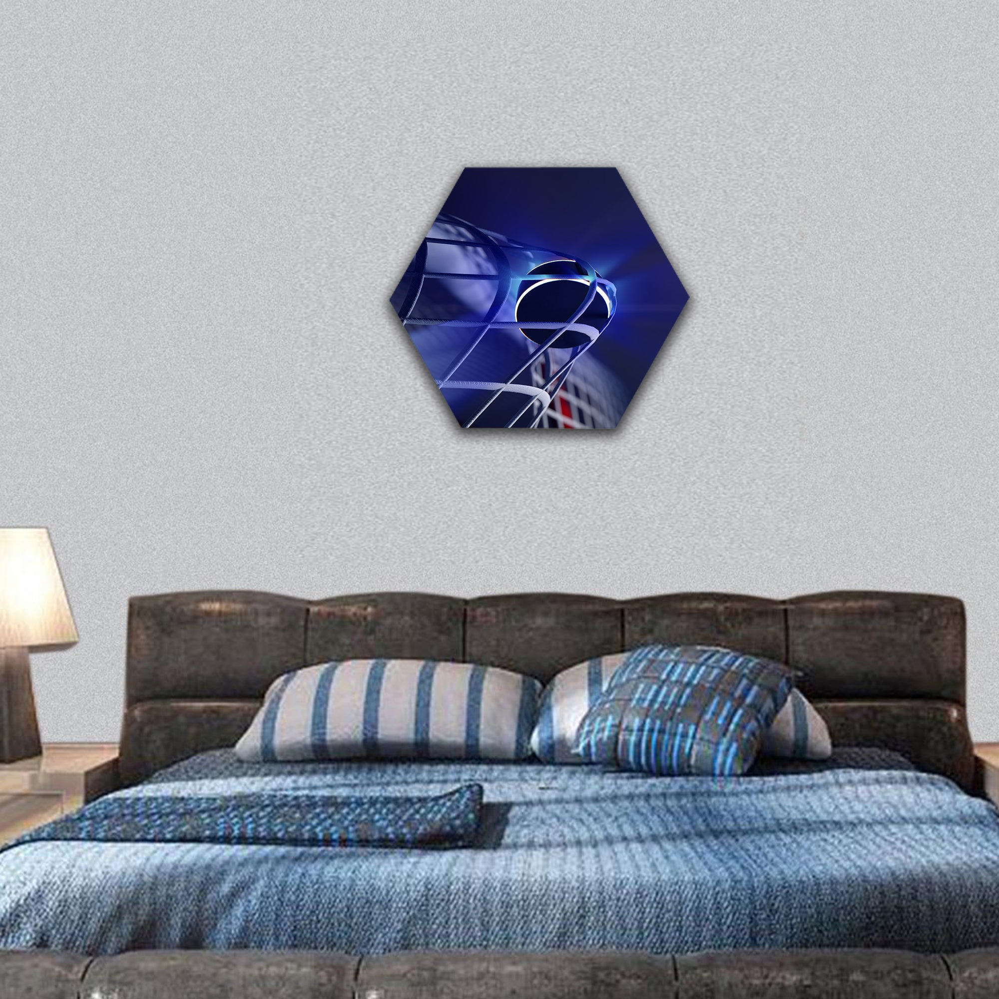 illustration of puck in net of ice hockey goal hexagonal canvas wall art