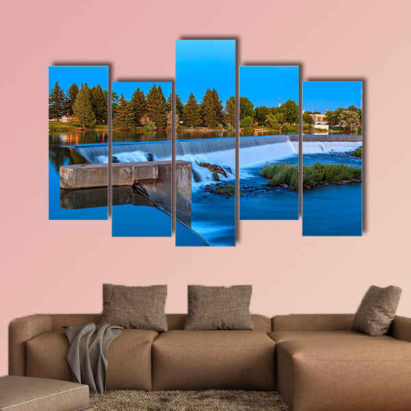 The small waterfall on Snake River, Idaho Falls Multi panel canvas wall art