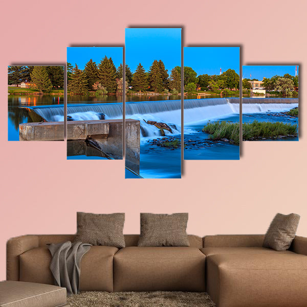 The small waterfall on Snake River, Idaho Falls Multi panel canvas wall art