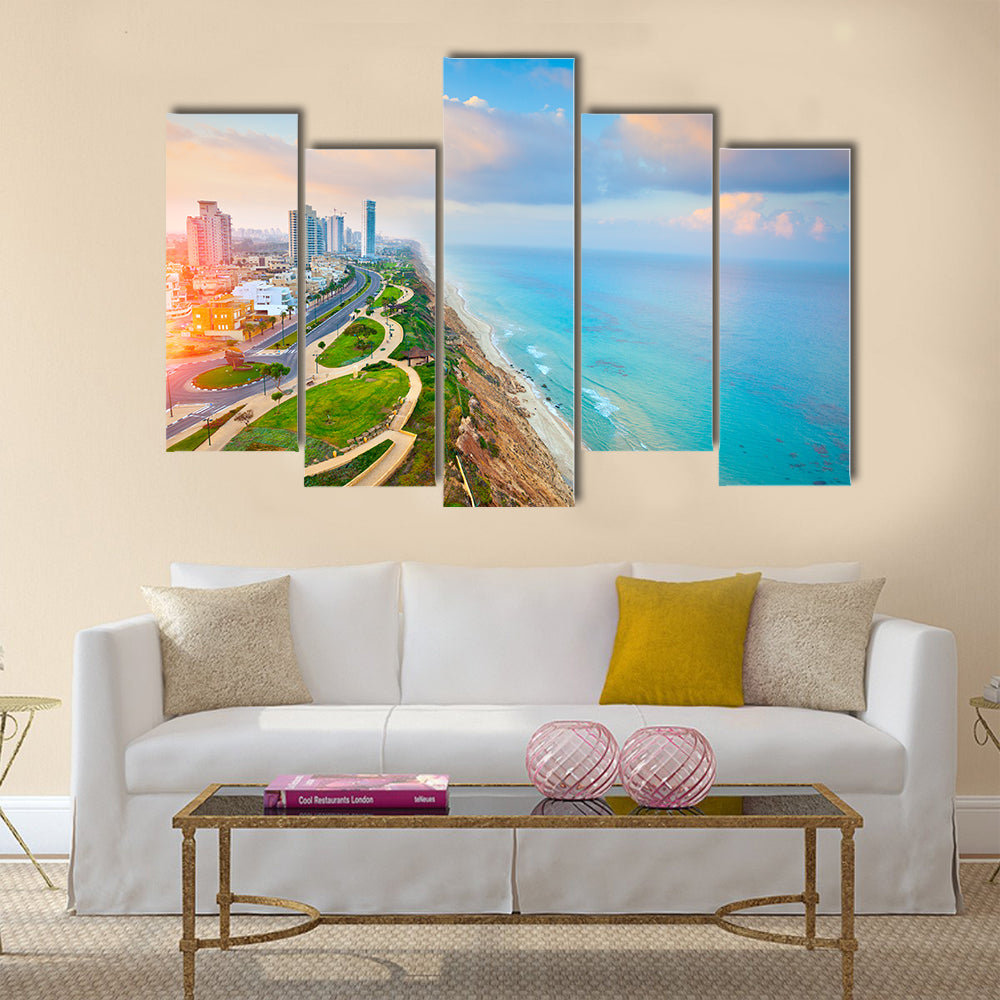 Panoramic view of Netanya city, Israel Multi Panel Canvas Wall Art