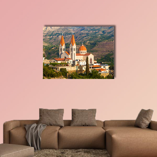 Beautiful church in Bsharri, Qadisha valley, Lebanon multi panel canvas wall art