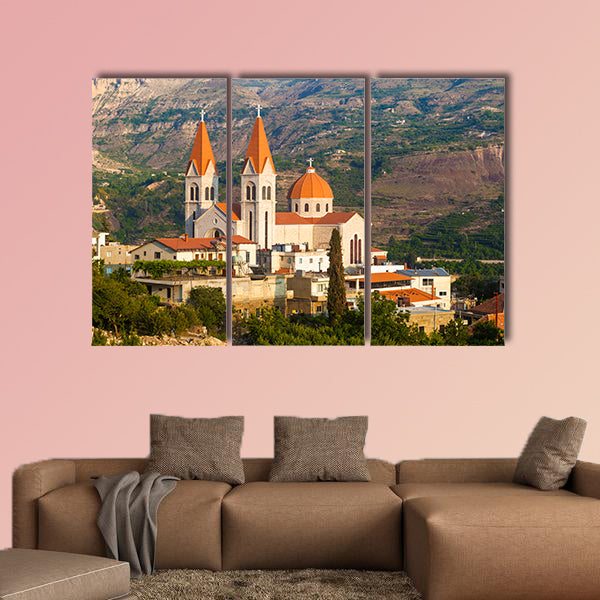 Beautiful church in Bsharri, Qadisha valley, Lebanon multi panel canvas wall art