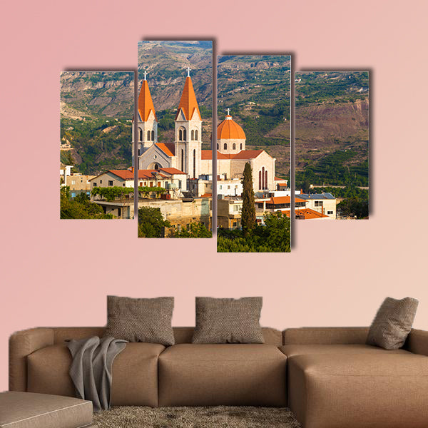 Beautiful church in Bsharri, Qadisha valley, Lebanon multi panel canvas wall art