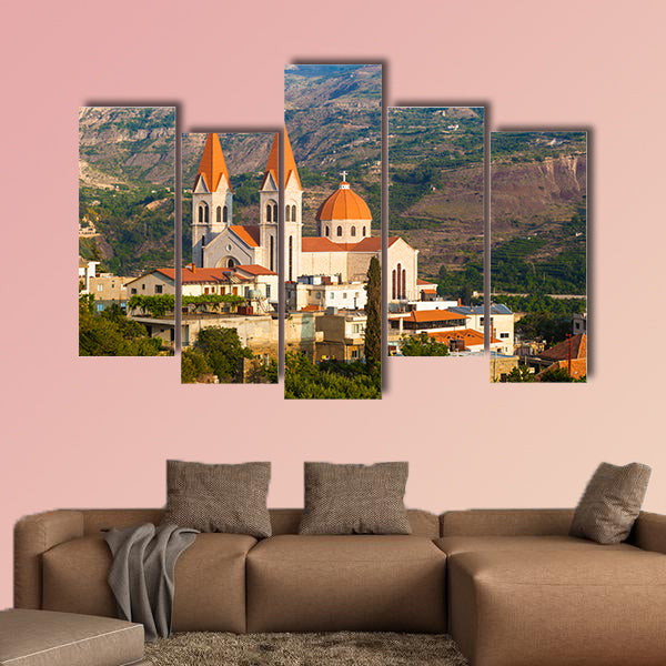 Beautiful church in Bsharri, Qadisha valley, Lebanon multi panel canvas wall art