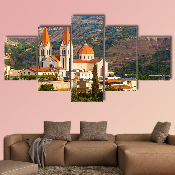 Beautiful church in Bsharri, Qadisha valley, Lebanon multi panel canvas wall art