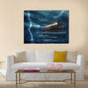 Noah's ark during a rain and lightning storm. Multi Panel Canvas Wall Art