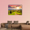 Composite mountain landscape. pine trees by the road through canvas wall art.