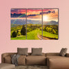 Composite mountain landscape. pine trees by the road through canvas wall art.