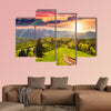 Composite mountain landscape. pine trees by the road through canvas wall art.