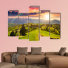 Composite mountain landscape. pine trees by the road through canvas wall art.