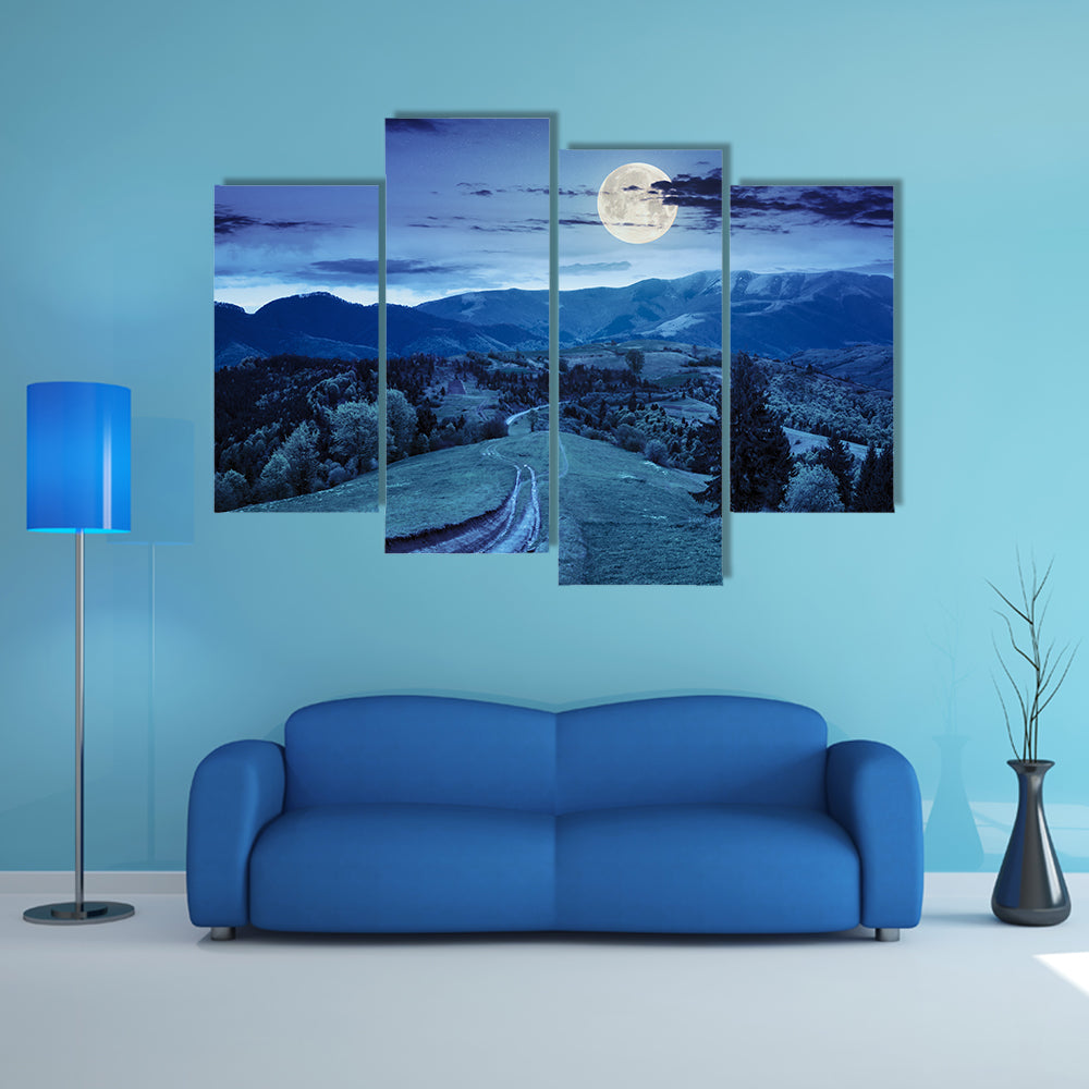 A Composite Mountain Landscape With Pine Trees By The Road Multi Panel Canvas Wall Art