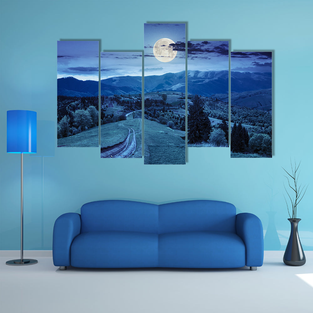 A Composite Mountain Landscape With Pine Trees By The Road Multi Panel Canvas Wall Art