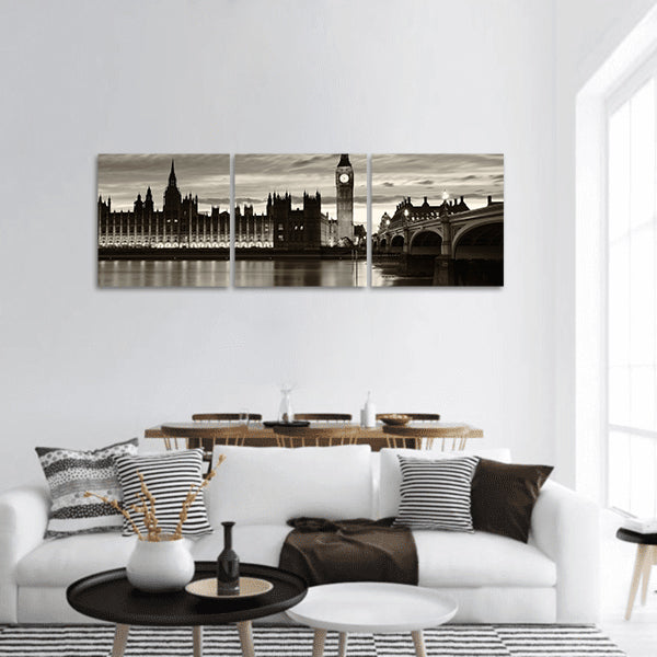 Monochrome Big Ben panoramic canvas wall art