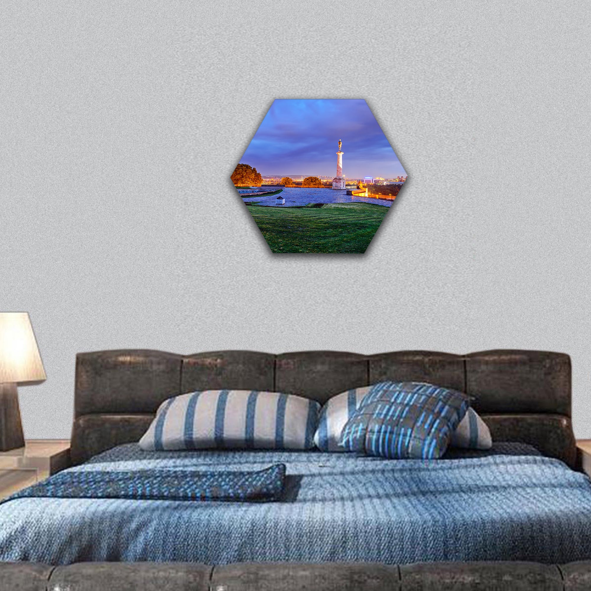 Belgrade fortress at night, Belgrade Serbia hexagonal canvas wall art