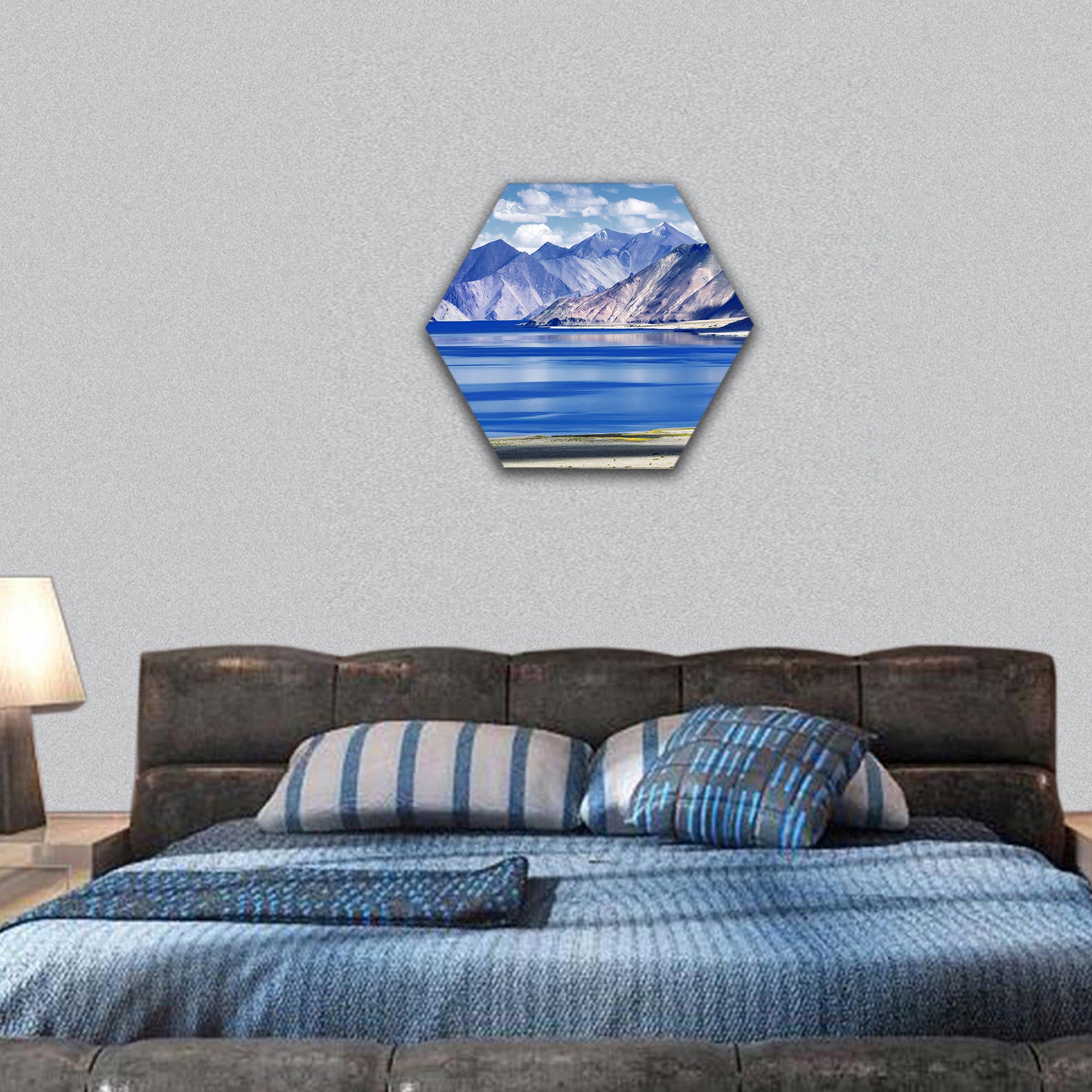 Mountains and Pangong tso Lake hexagonal canvas wall art