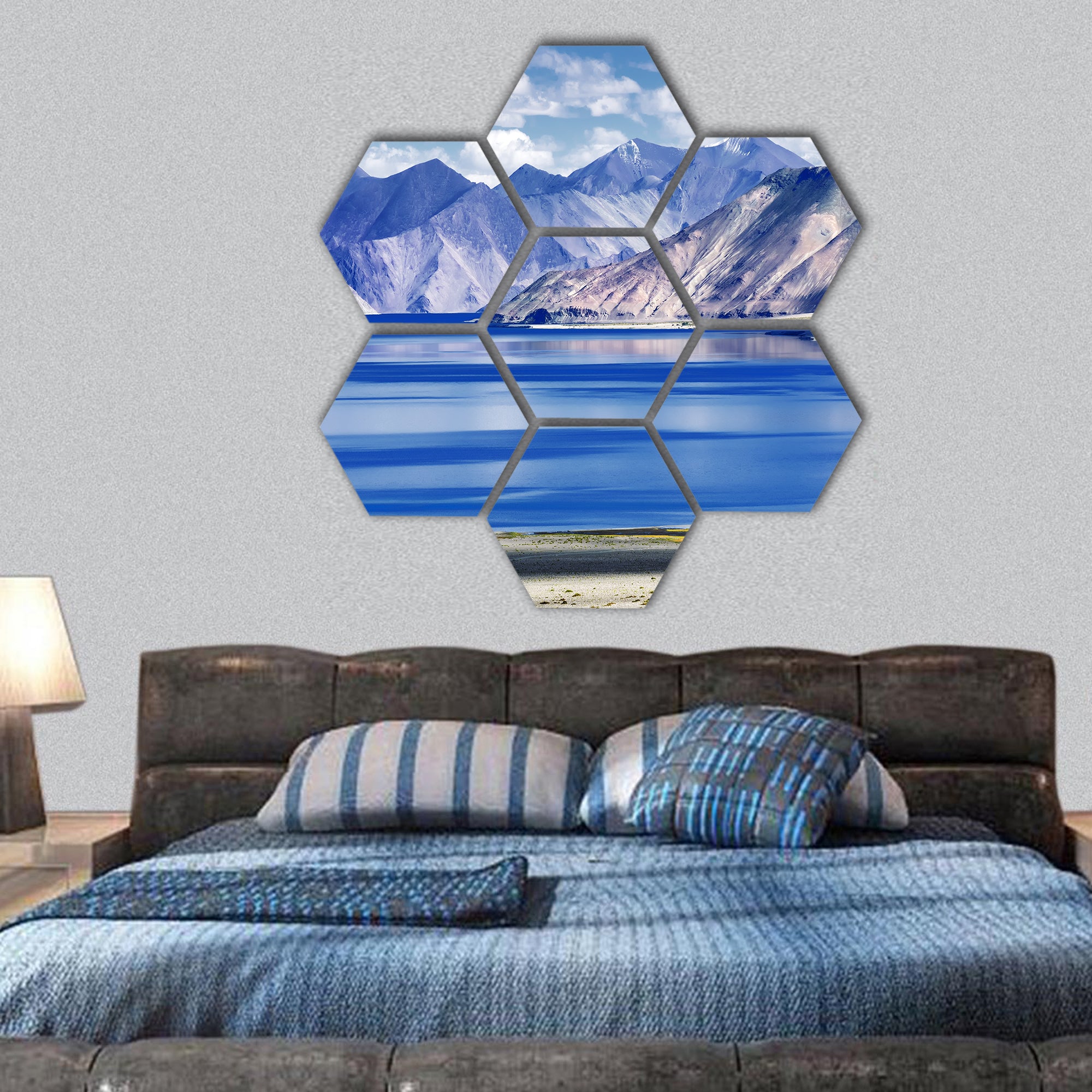 Mountains and Pangong tso Lake hexagonal canvas wall art