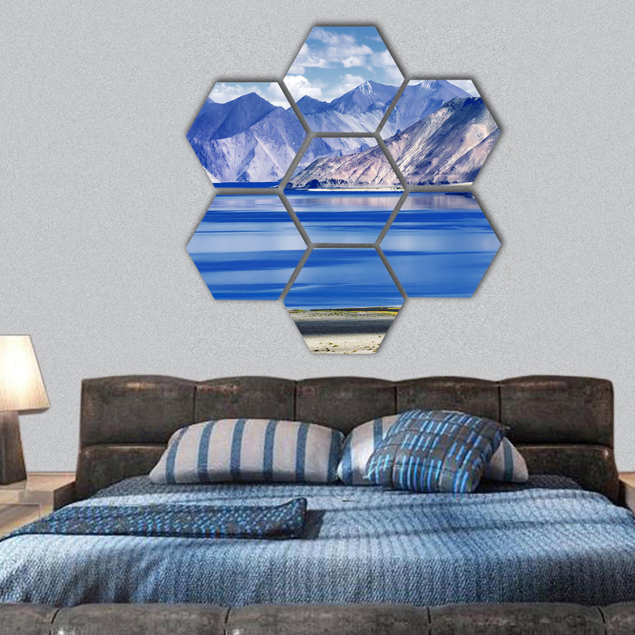 Mountains and Pangong tso Lake hexagonal canvas wall art