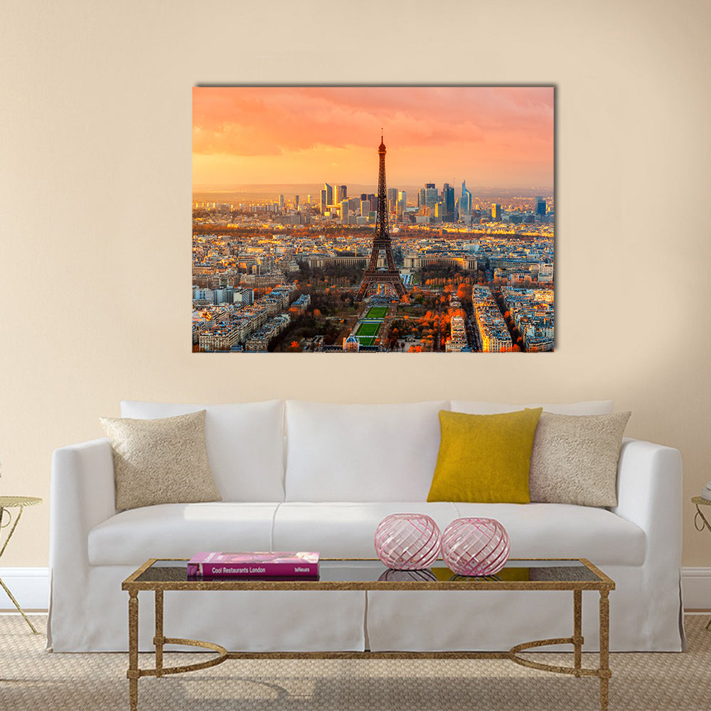 Wide angle view of Paris at twilight. France Multi panel canvas wall art