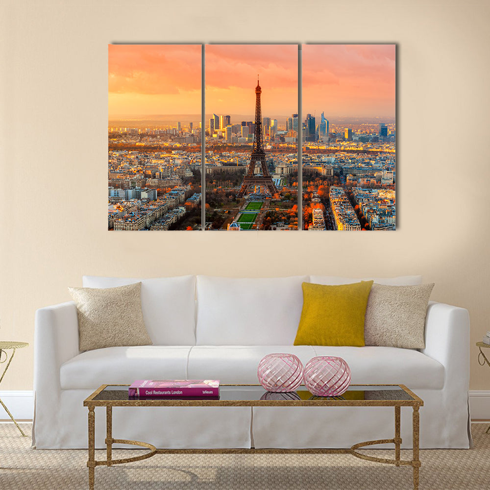 Wide angle view of Paris at twilight. France Multi panel canvas wall art