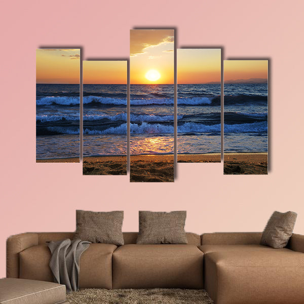 Sunset on a Aegean sea in Greece Multi panel canvas wall art